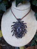 Medusa Necklace • Mismatched Cat Eye Gemstone Eyes • Electroformed Copper Snake Goddess Pendant • Gothic Greek Mythology Jewelry