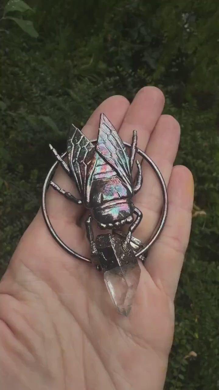Cicada Crystal Pendant • Quartz • Electroformed Copper • Nature Inspired Necklace