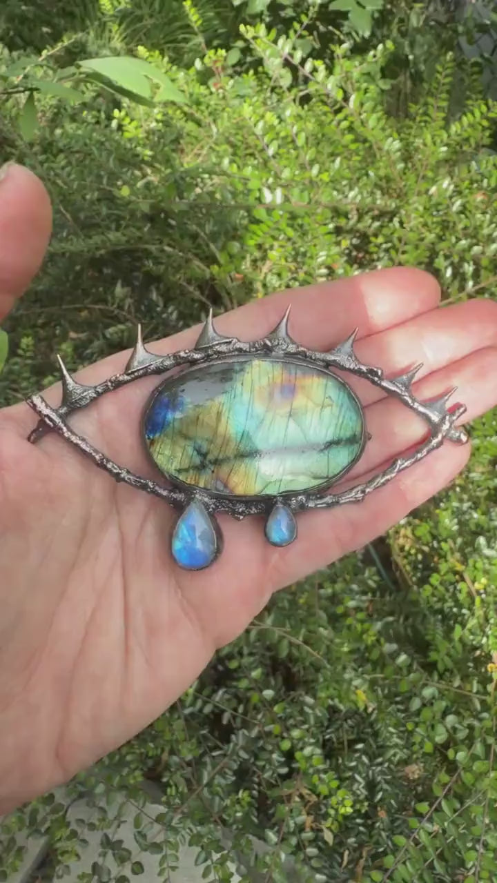 Crying Eye Pendant • Labradorite & Moonstone • Electroformed Copper • One of a Kind