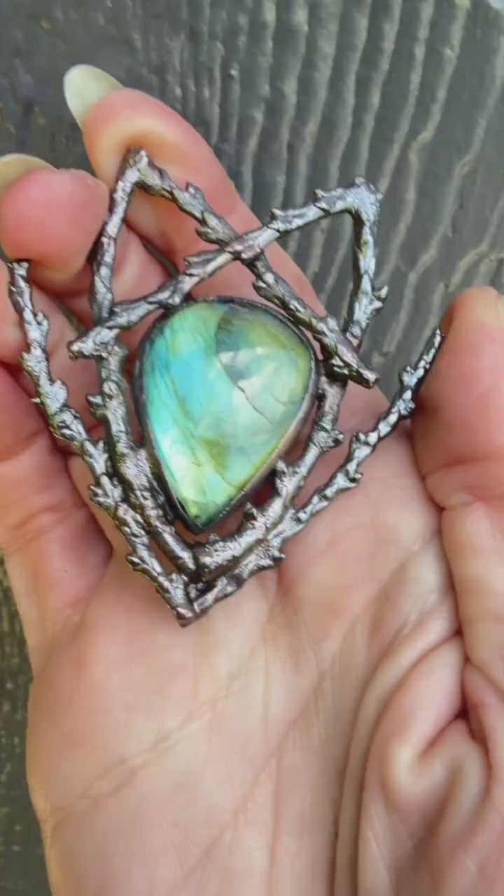 Labradorite Twig Pendant • One of a Kind • Electroformed Copper Woodland Necklace