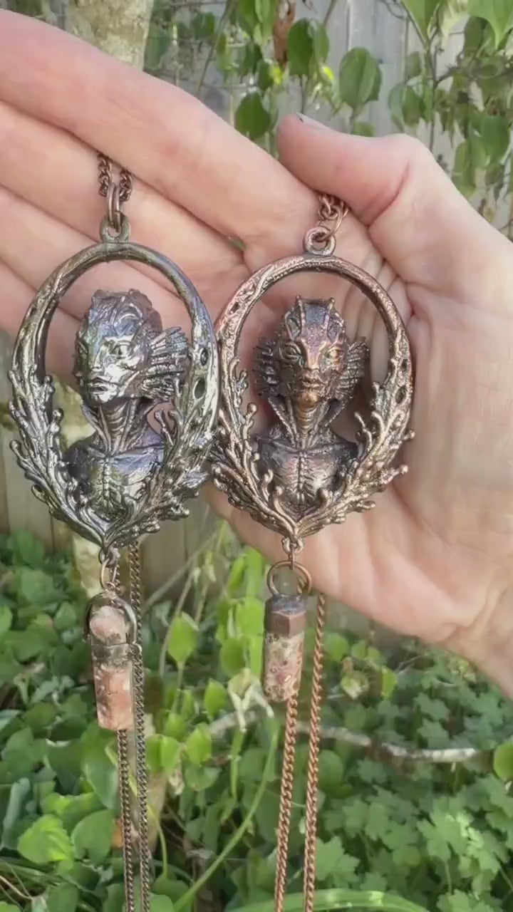 Amphibious Creature Pendant • Original Design • Crystal Quartz • Electroformed Copper